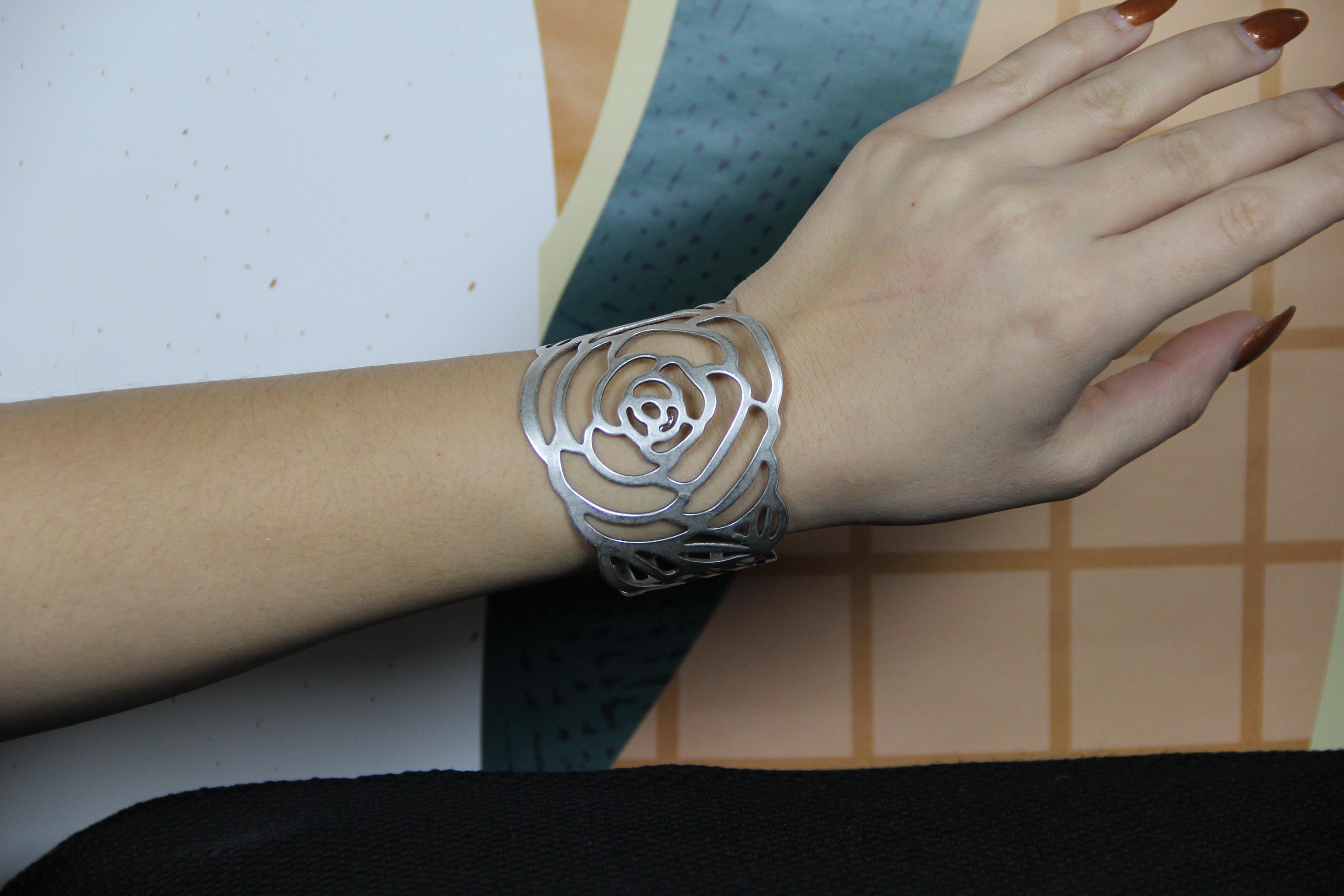 Cuff Silver Rose Bracelet