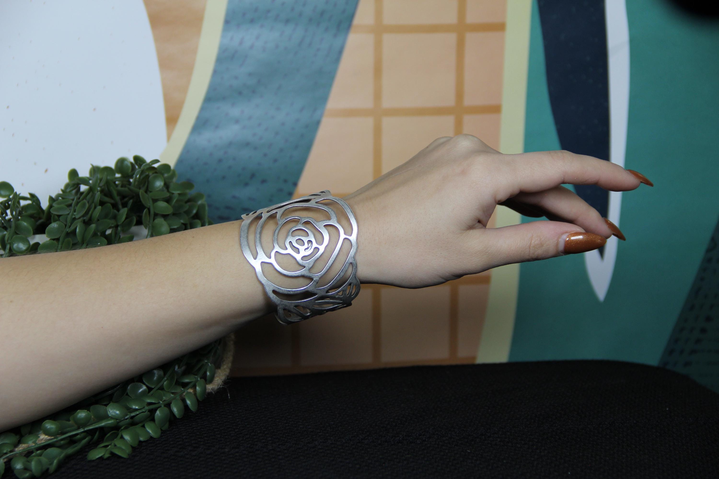 Cuff Silver Rose Bracelet