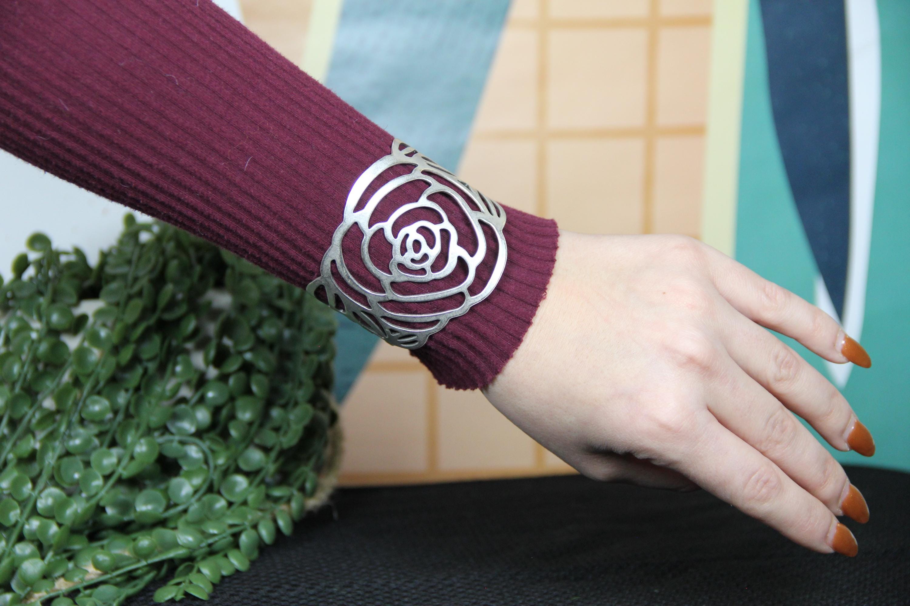 Cuff Silver Rose Bracelet