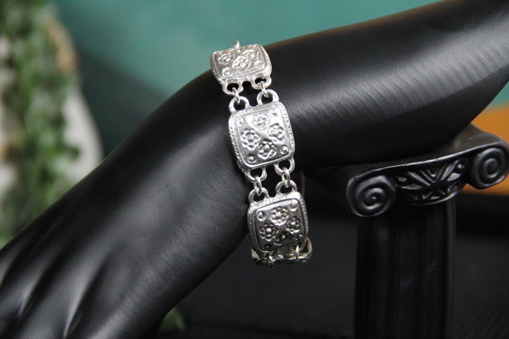 Thin Silver Engraved Flower Bracelet