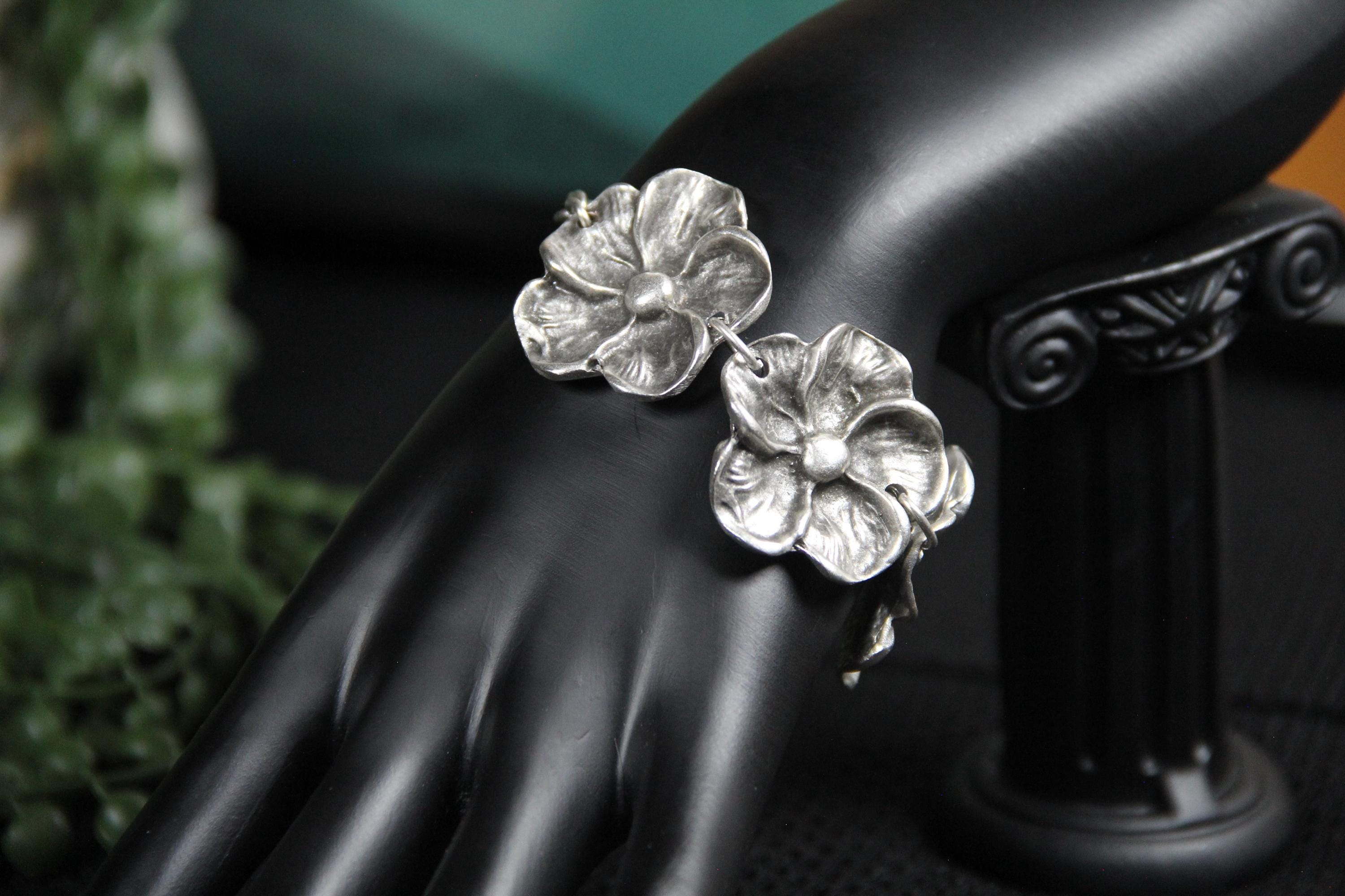 Cuff Silver Adjustable Flower Bracelet