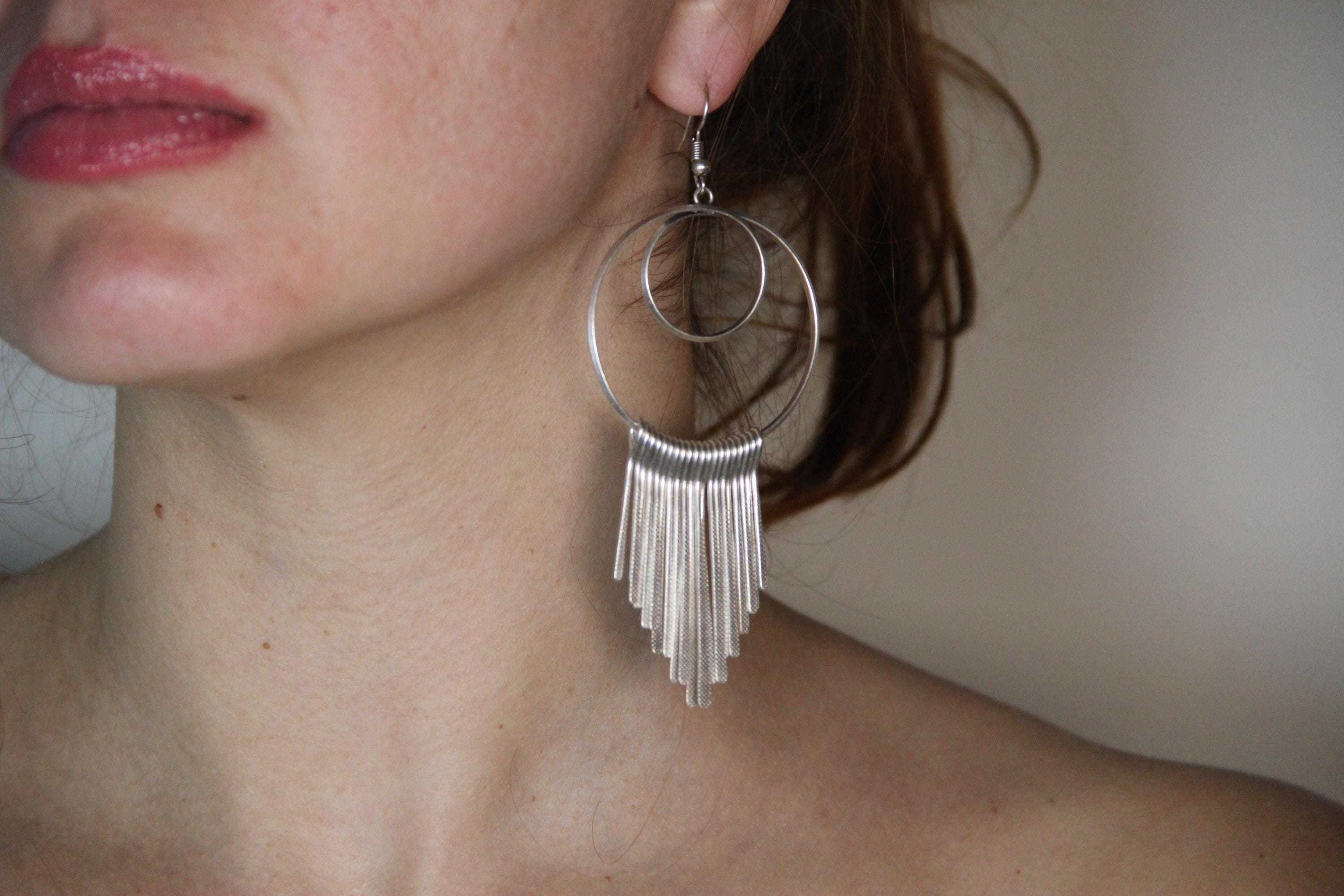 Dangle Hoop Silver Boho Earring