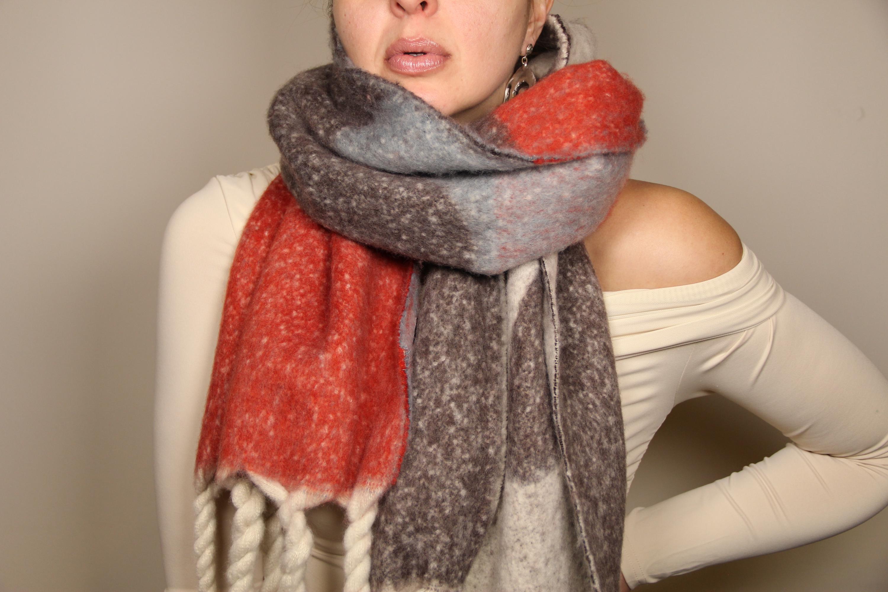 Color Block Red Large Chic Style Blanket Scarf