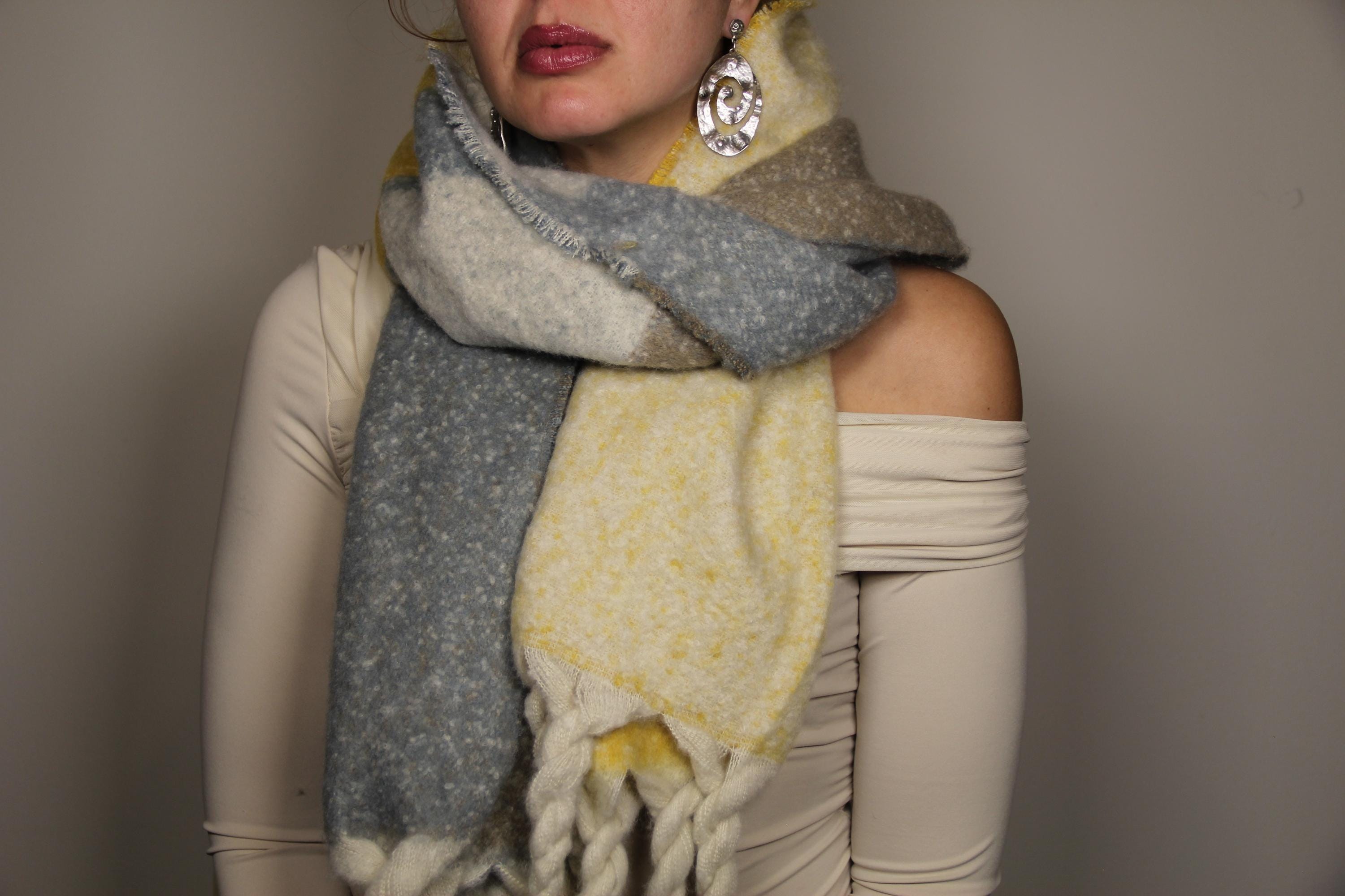 Yellow Color Block Blanket Scarf
