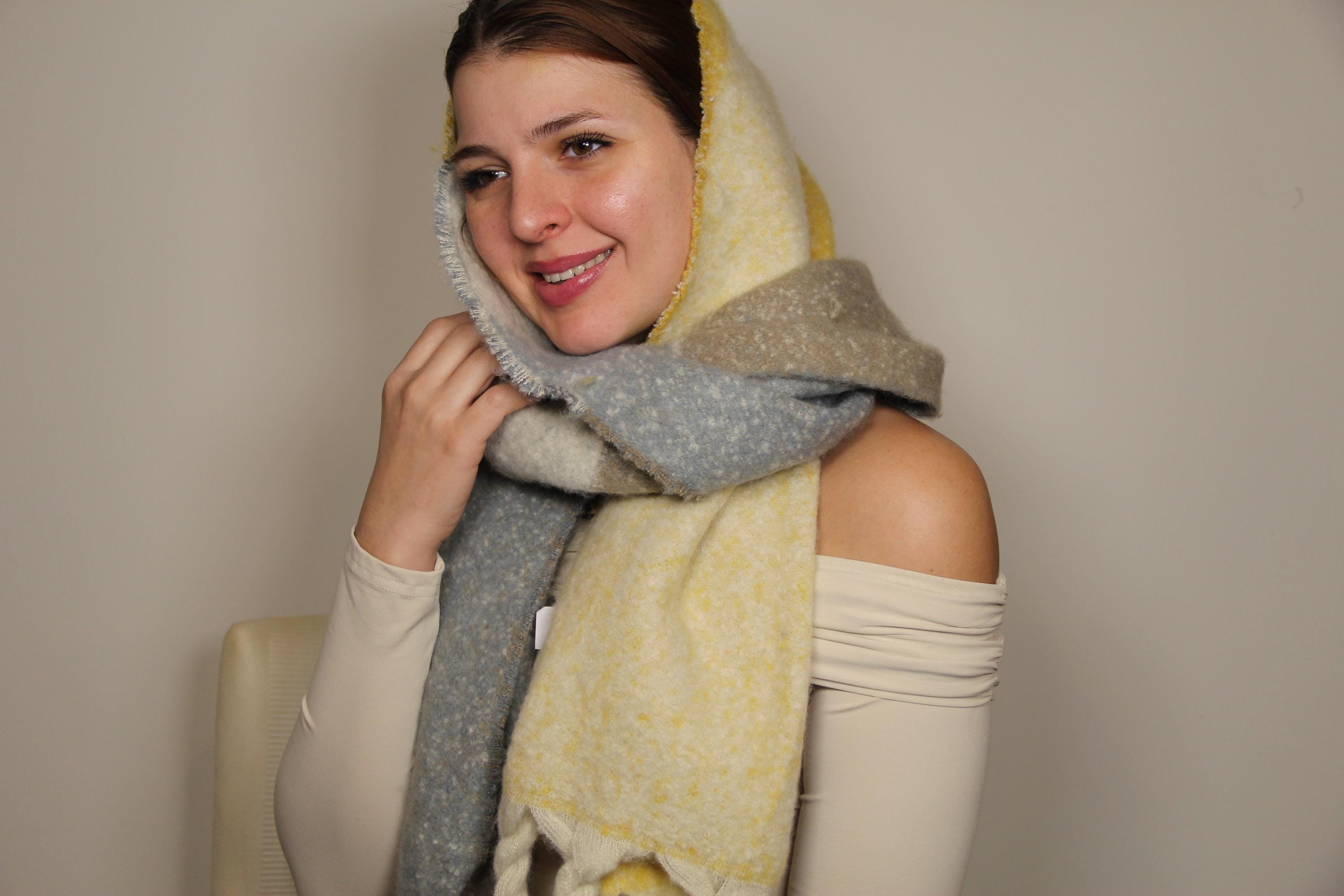 Yellow Color Block Blanket Scarf