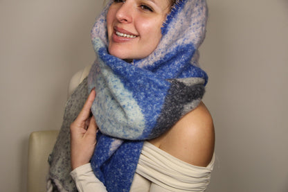 Blue Color Block Large Chic Style Blanket Scarf