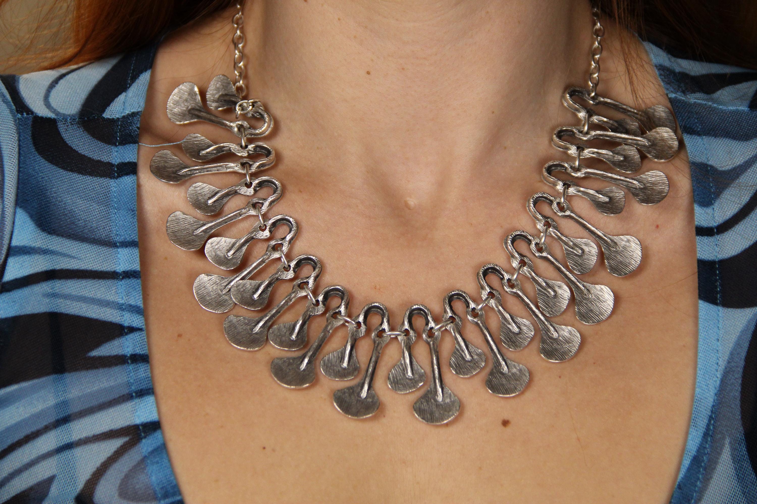 Handmade Silver Statement Necklace – Chunky Bold Collar Jewelry, Unique Gift for Fashion Lovers