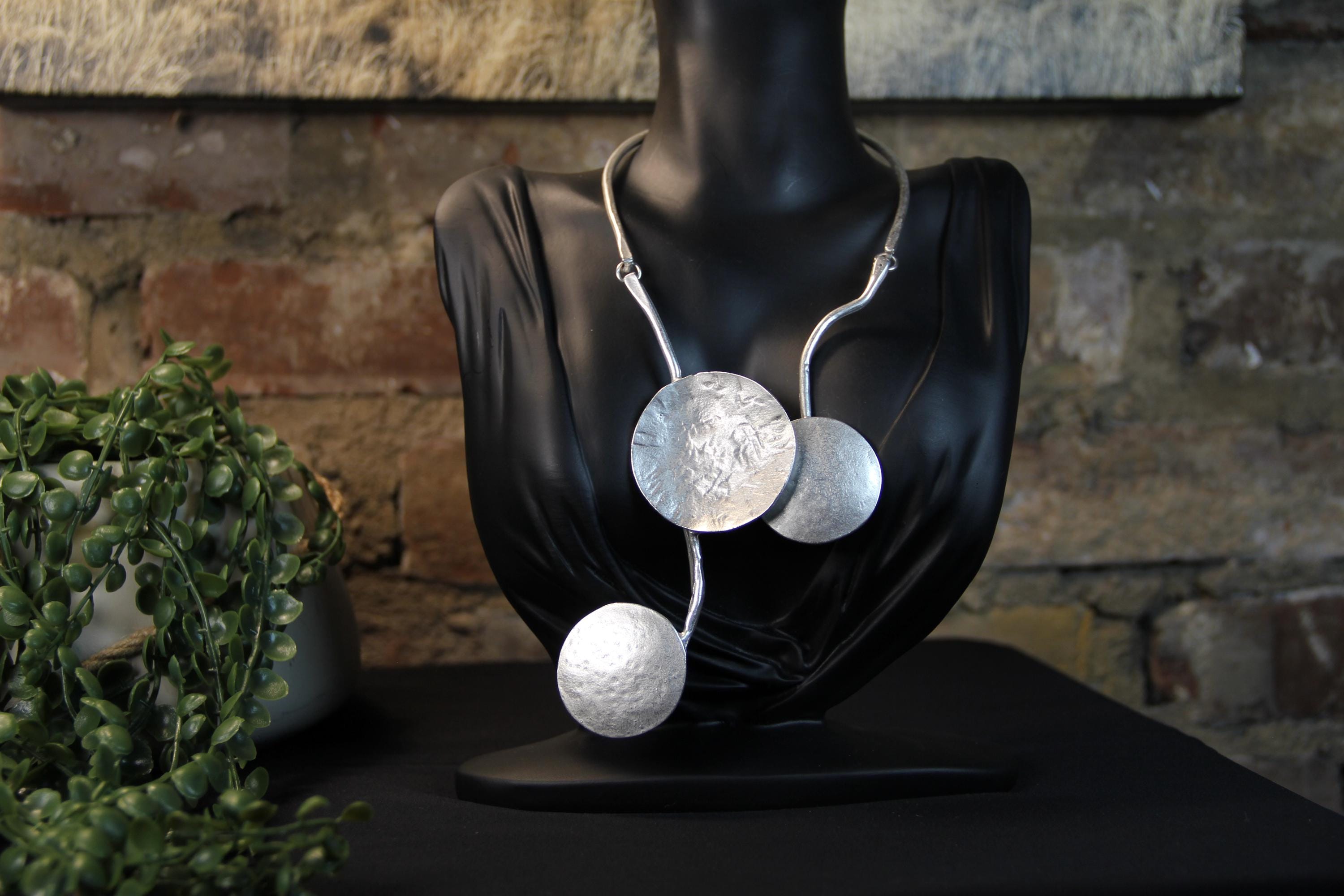 Large Silver Circle Pendant Necklace – Chic Statement Choker Jewelry, Gift for Stylish Women
