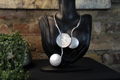 Large Silver Circle Pendant Necklace – Chic Statement Choker Jewelry, Gift for Stylish Women