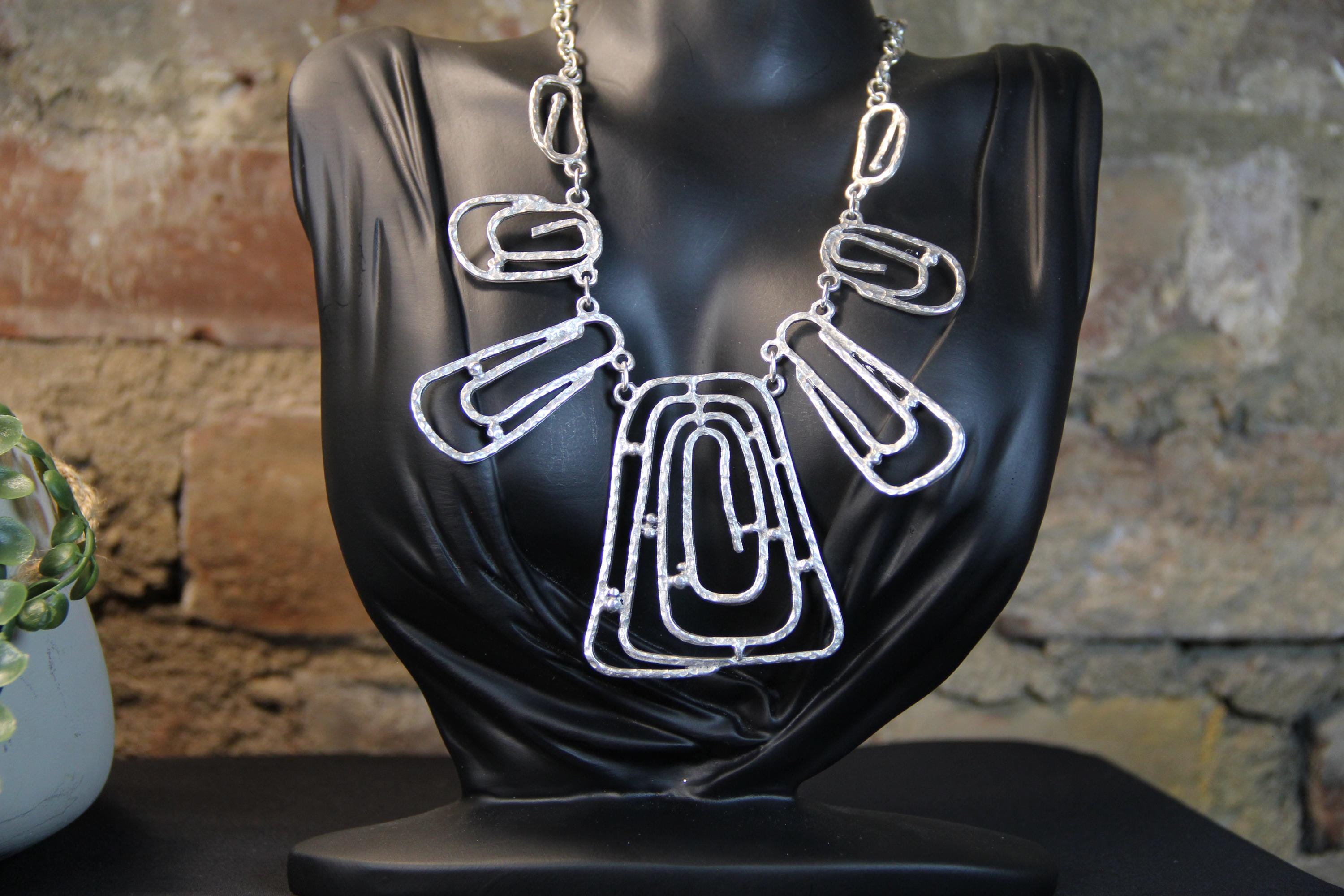 Handmade Lightweight Geometric Silver Necklace – Unique Statement Jewelry, Perfect Accessory for Her