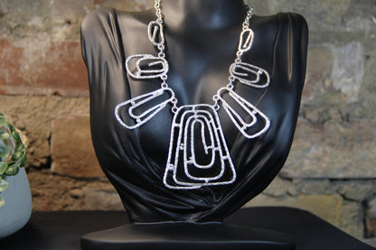 Handmade Lightweight Geometric Silver Necklace – Unique Statement Jewelry, Perfect Accessory for Her