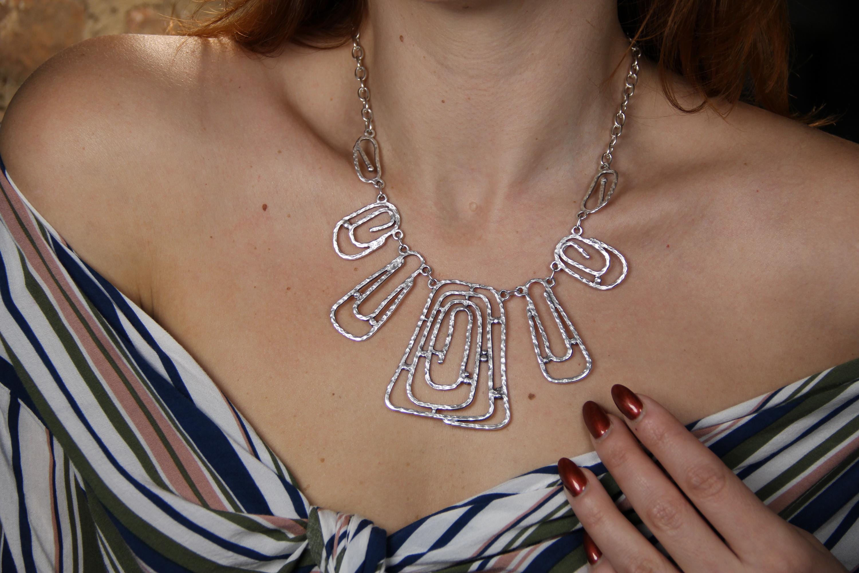 Handmade Lightweight Geometric Silver Necklace – Unique Statement Jewelry, Perfect Accessory for Her