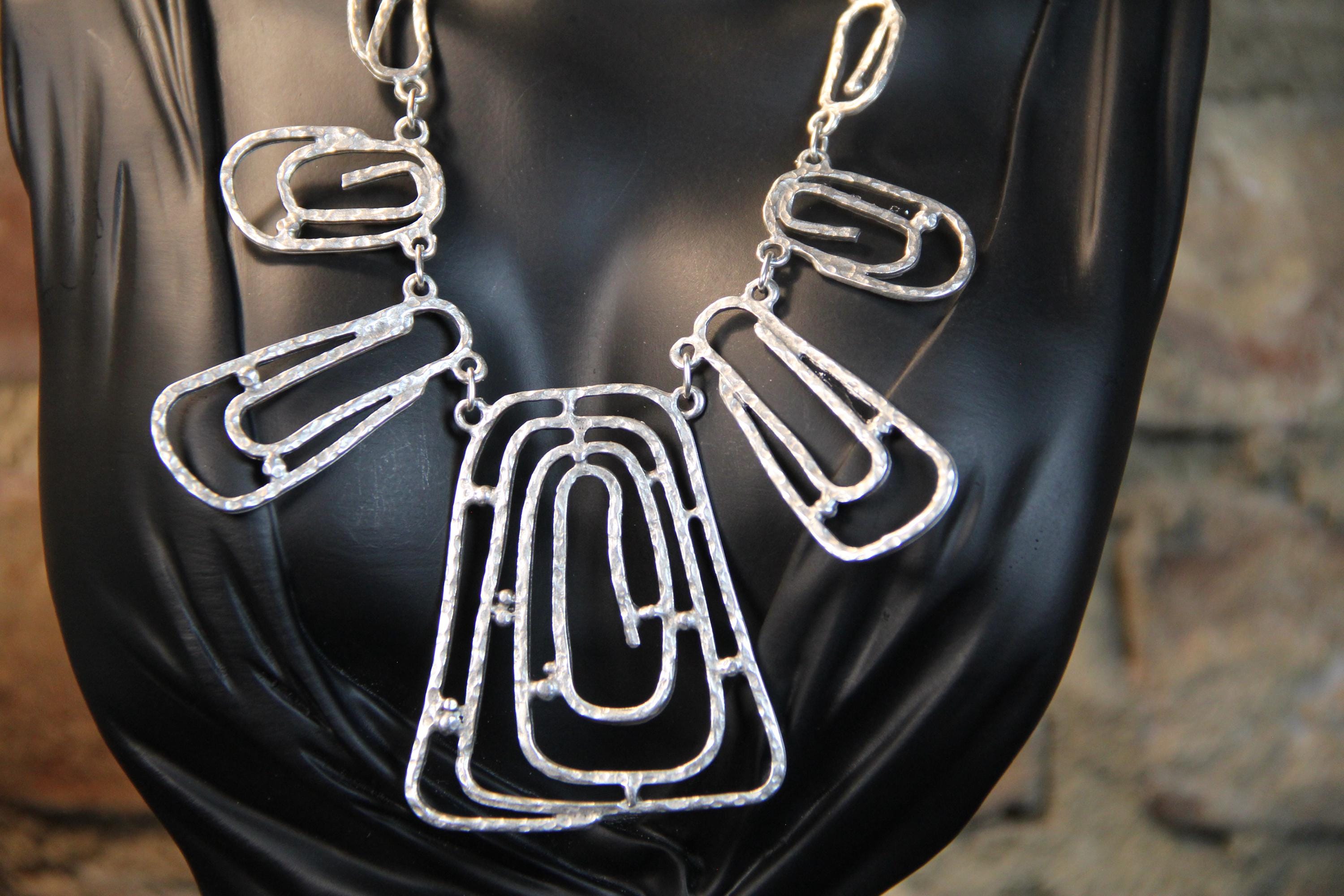 Handmade Lightweight Geometric Silver Necklace – Unique Statement Jewelry, Perfect Accessory for Her