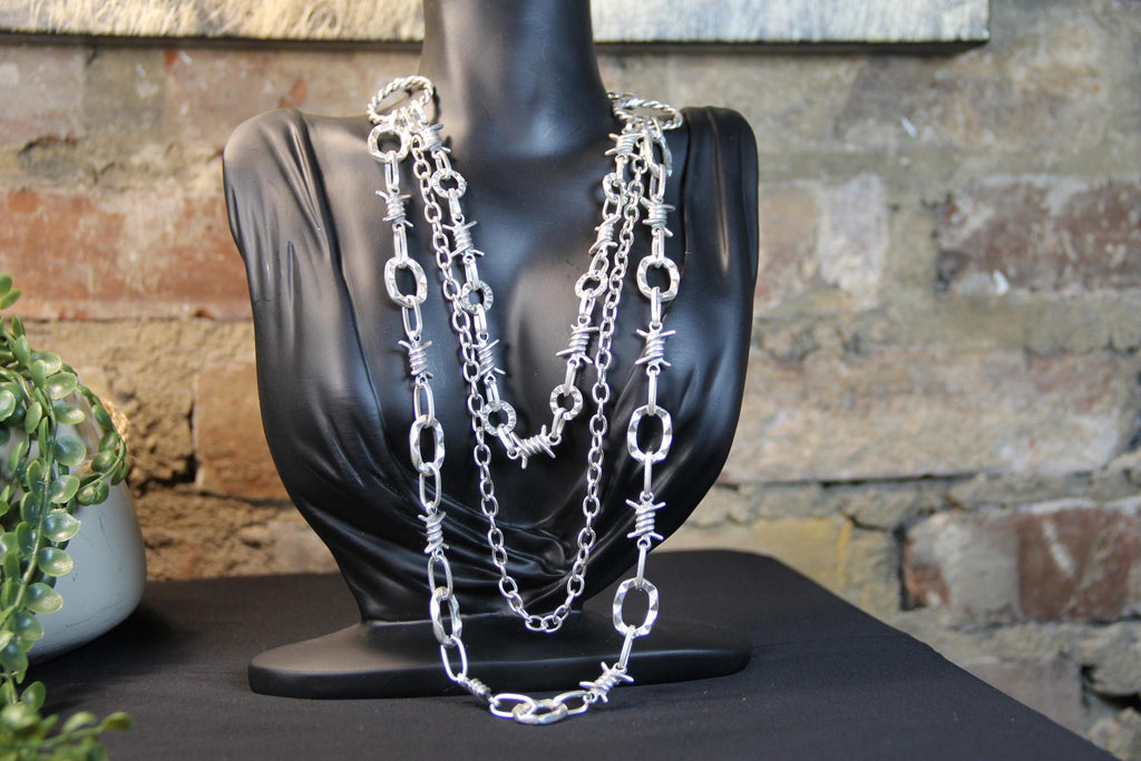 Layered Chunky Silver Chain Necklace – Unique Handmade Statement Jewelry Gothic Style Wire Jewelry