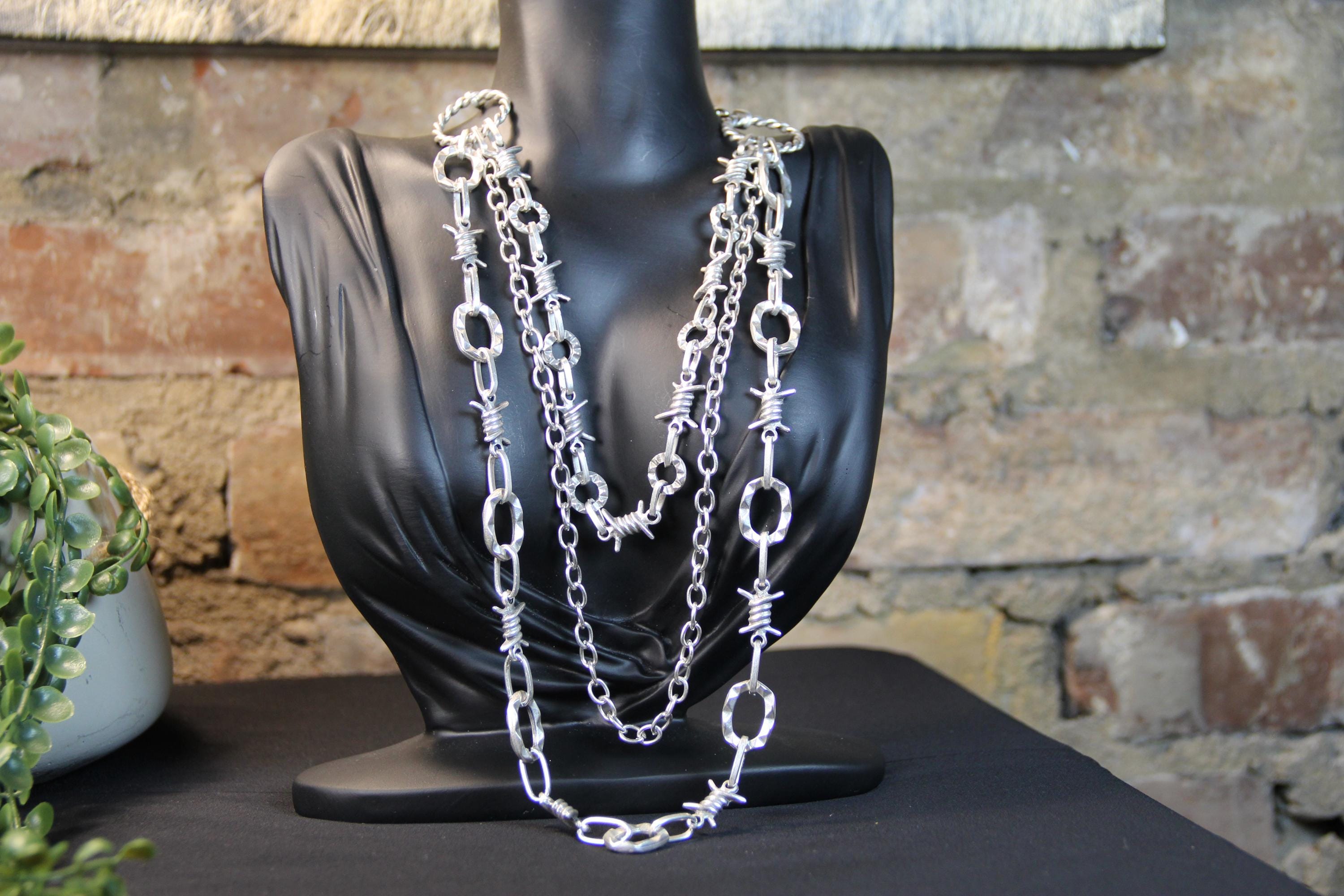 Layered Chunky Silver Chain Necklace – Unique Handmade Statement Jewelry Gothic Style Wire Jewelry