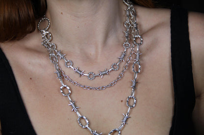 Layered Chunky Silver Chain Necklace – Unique Handmade Statement Jewelry Gothic Style Wire Jewelry