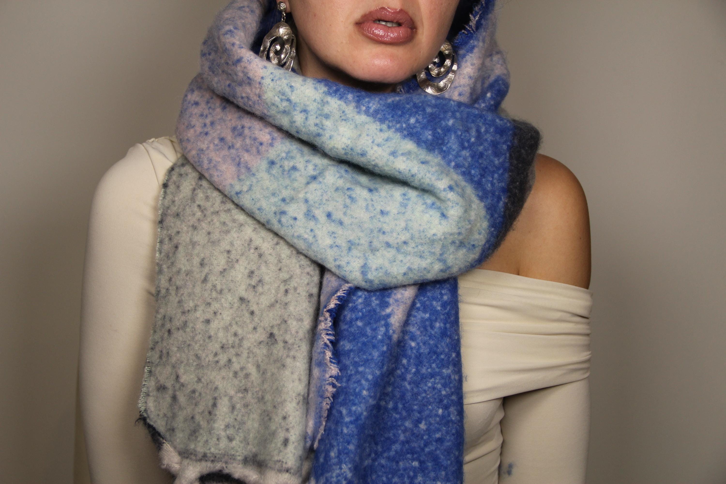 Blue Color Block Large Chic Style Blanket Scarf