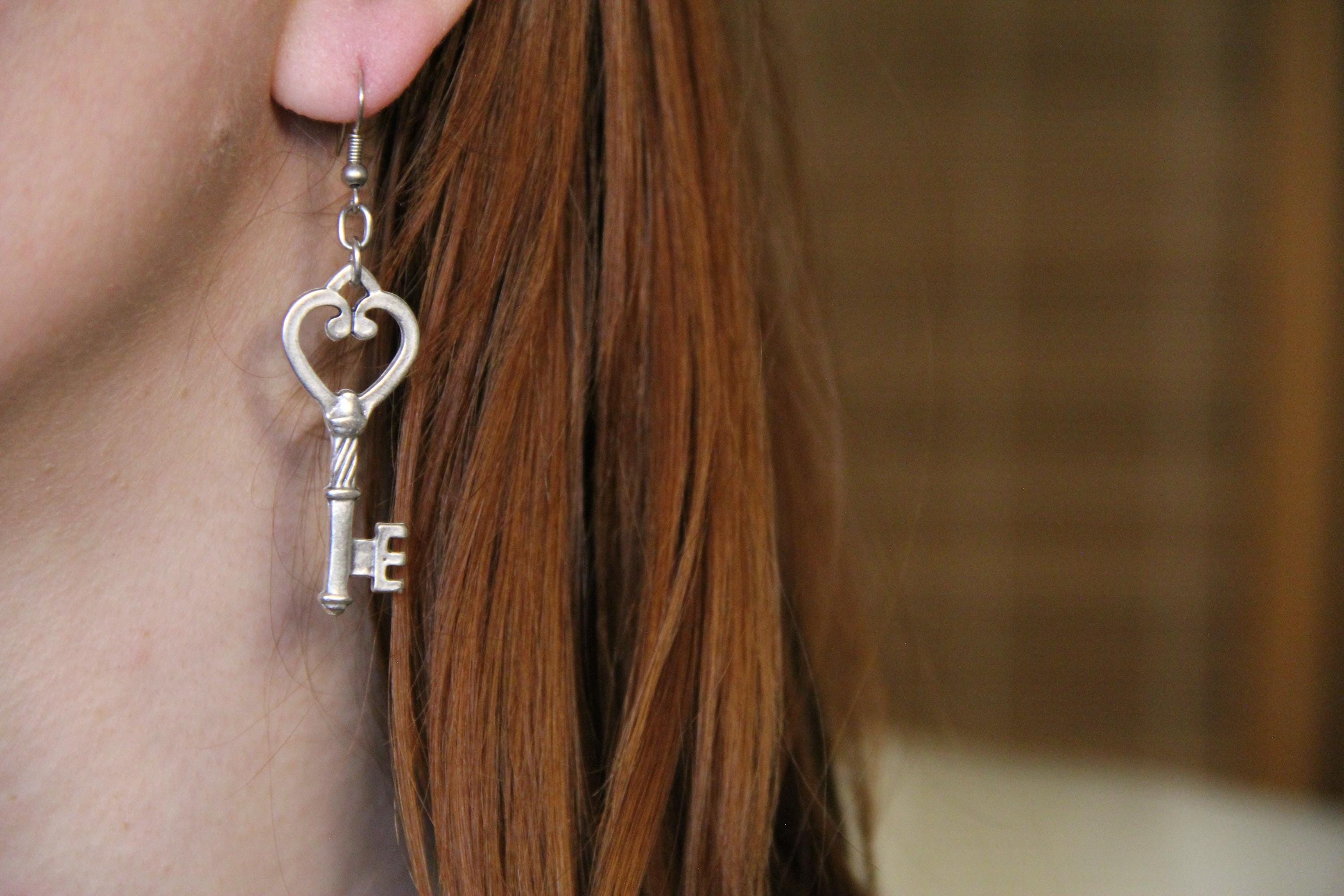 Handmade Heart Key Earring
