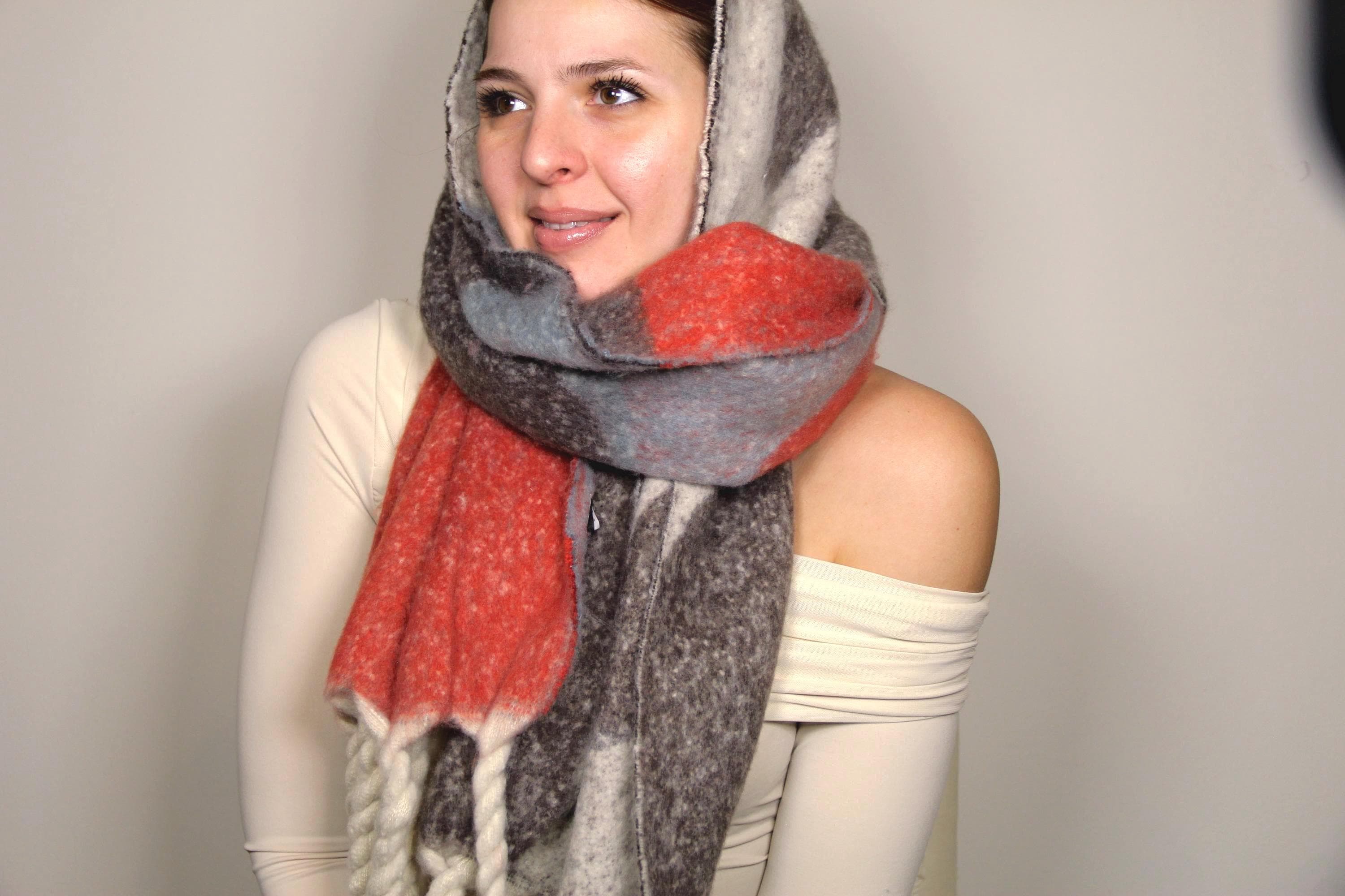 Color Block Red Large Chic Style Blanket Scarf
