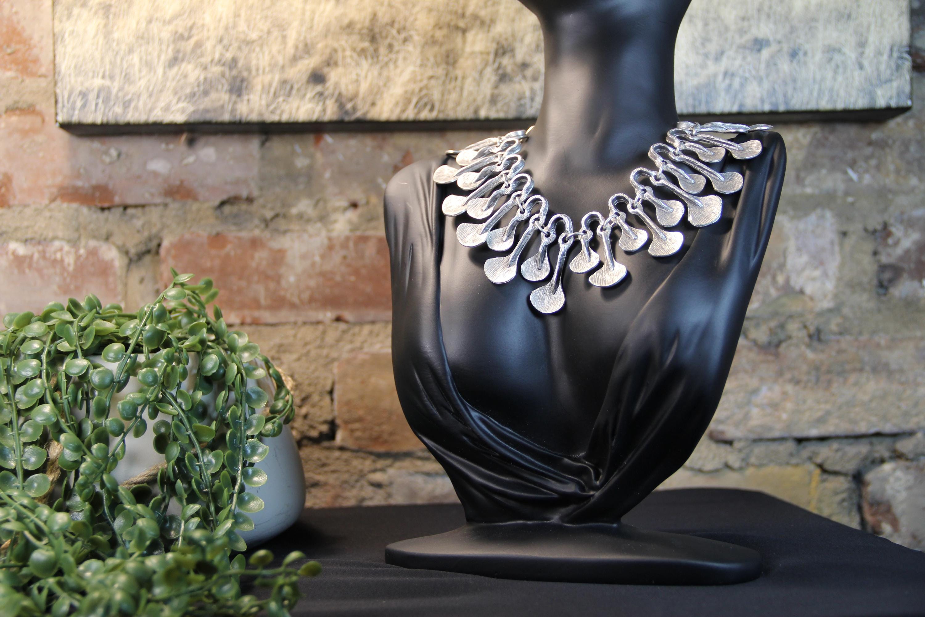 Handmade Silver Statement Necklace – Chunky Bold Collar Jewelry, Unique Gift for Fashion Lovers