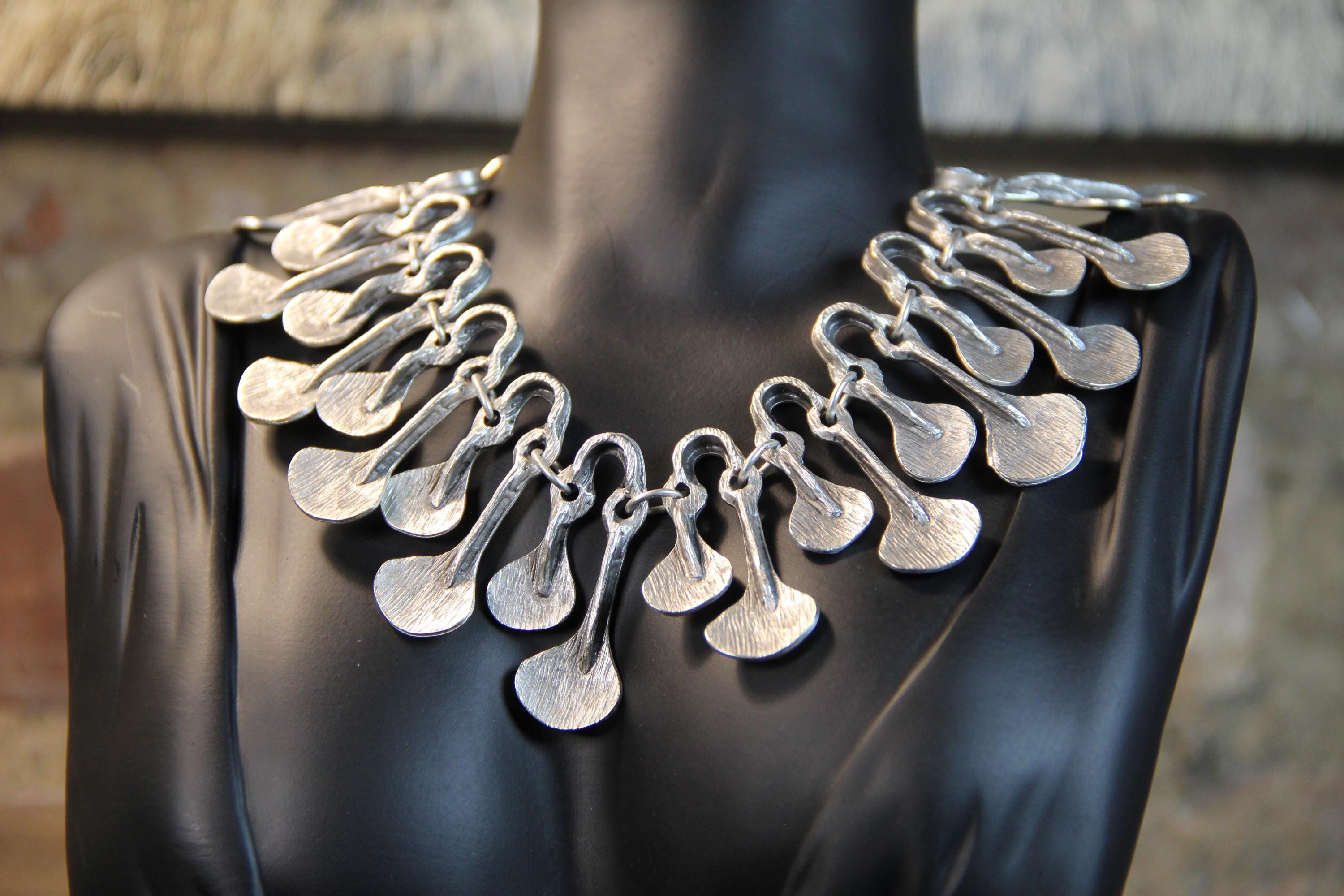Handmade Silver Statement Necklace – Chunky Bold Collar Jewelry, Unique Gift for Fashion Lovers