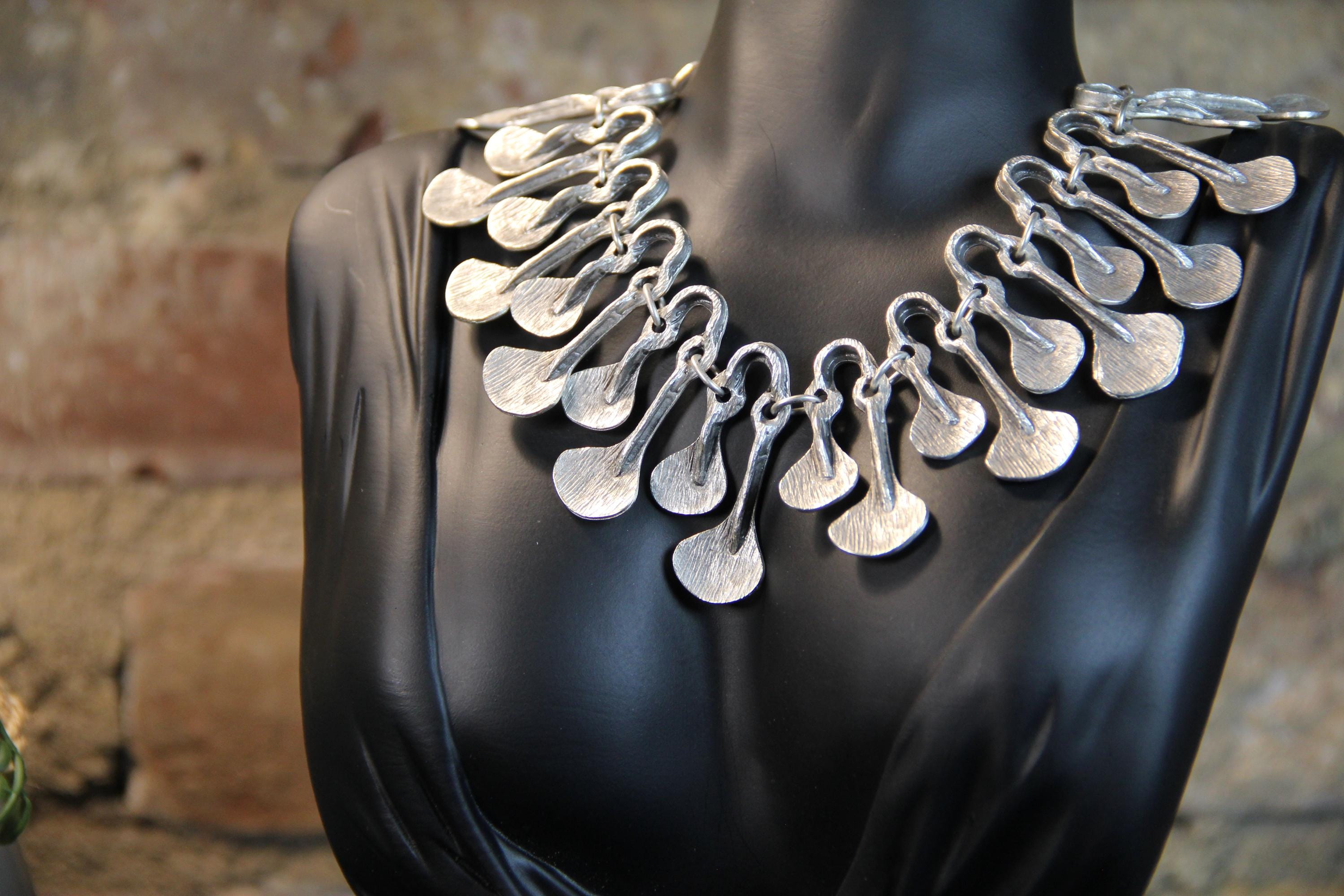 Handmade Silver Statement Necklace – Chunky Bold Collar Jewelry, Unique Gift for Fashion Lovers