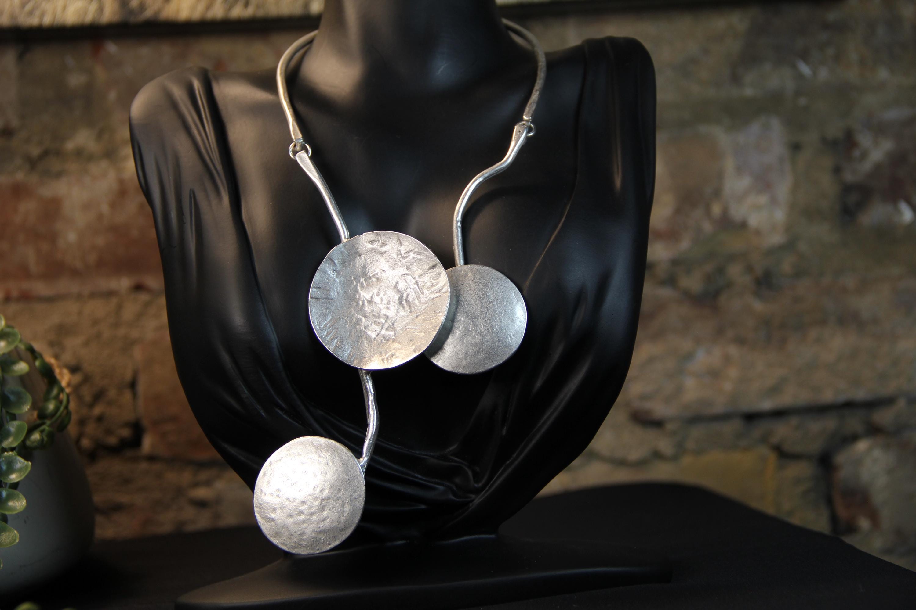 Large Silver Circle Pendant Necklace – Chic Statement Choker Jewelry, Gift for Stylish Women