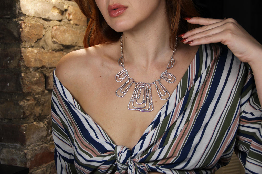 Handmade Lightweight Geometric Silver Necklace – Unique Statement Jewelry, Perfect Accessory for Her