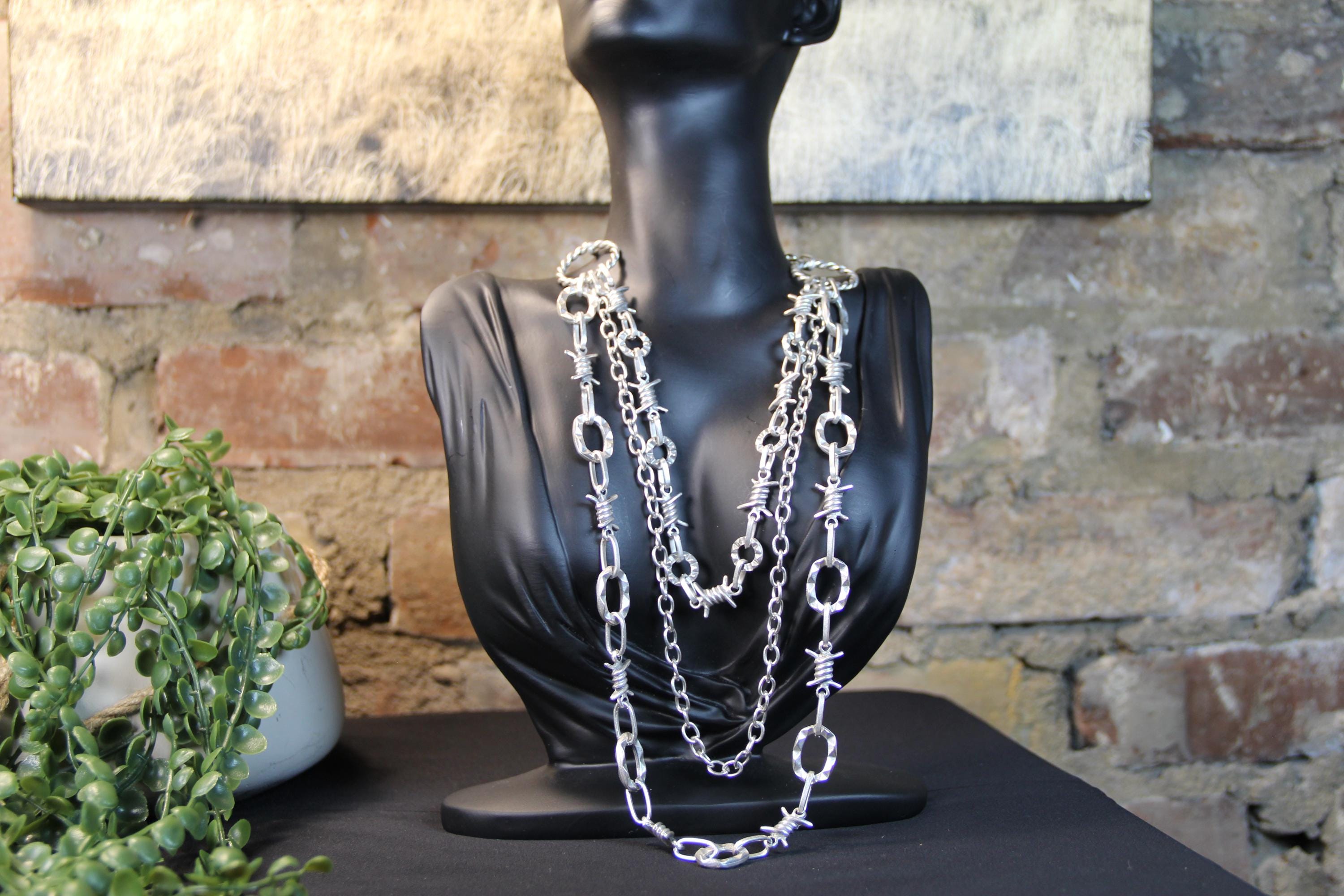 Layered Chunky Silver Chain Necklace – Unique Handmade Statement Jewelry Gothic Style Wire Jewelry