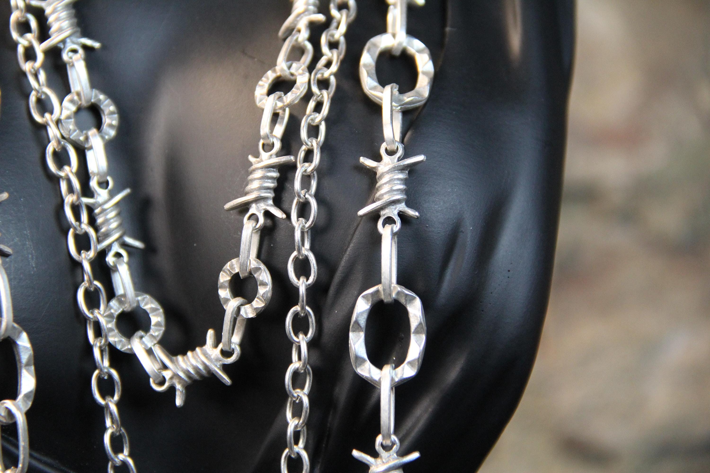 Layered Chunky Silver Chain Necklace – Unique Handmade Statement Jewelry Gothic Style Wire Jewelry