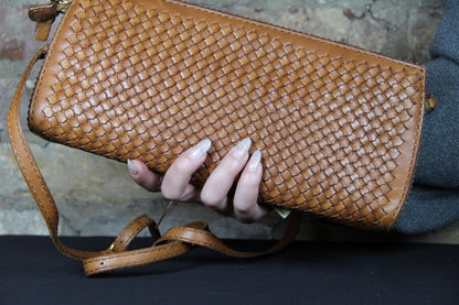 Genuine Leather Woven Shoulder Bag