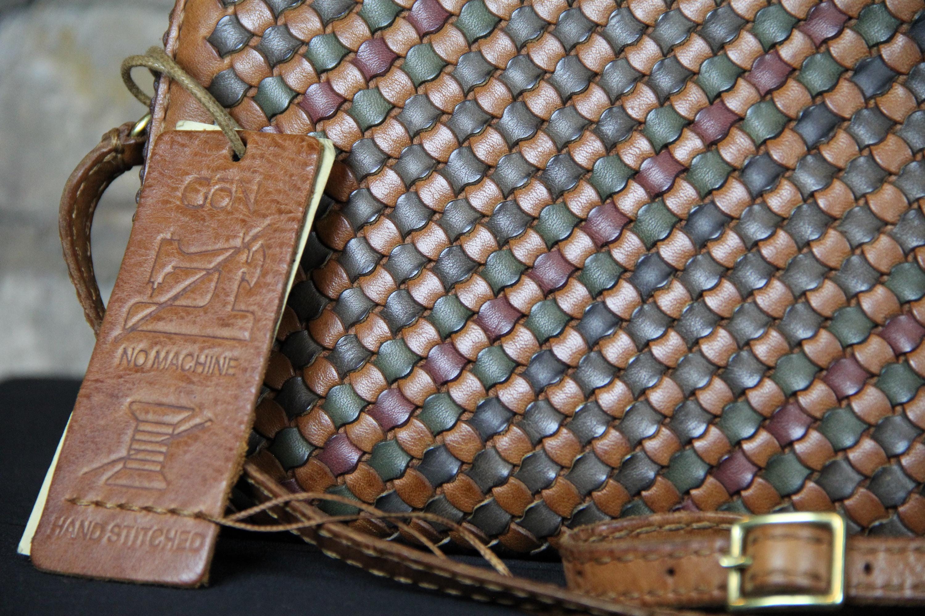 Genuine Leather Woven Shoulder Bag