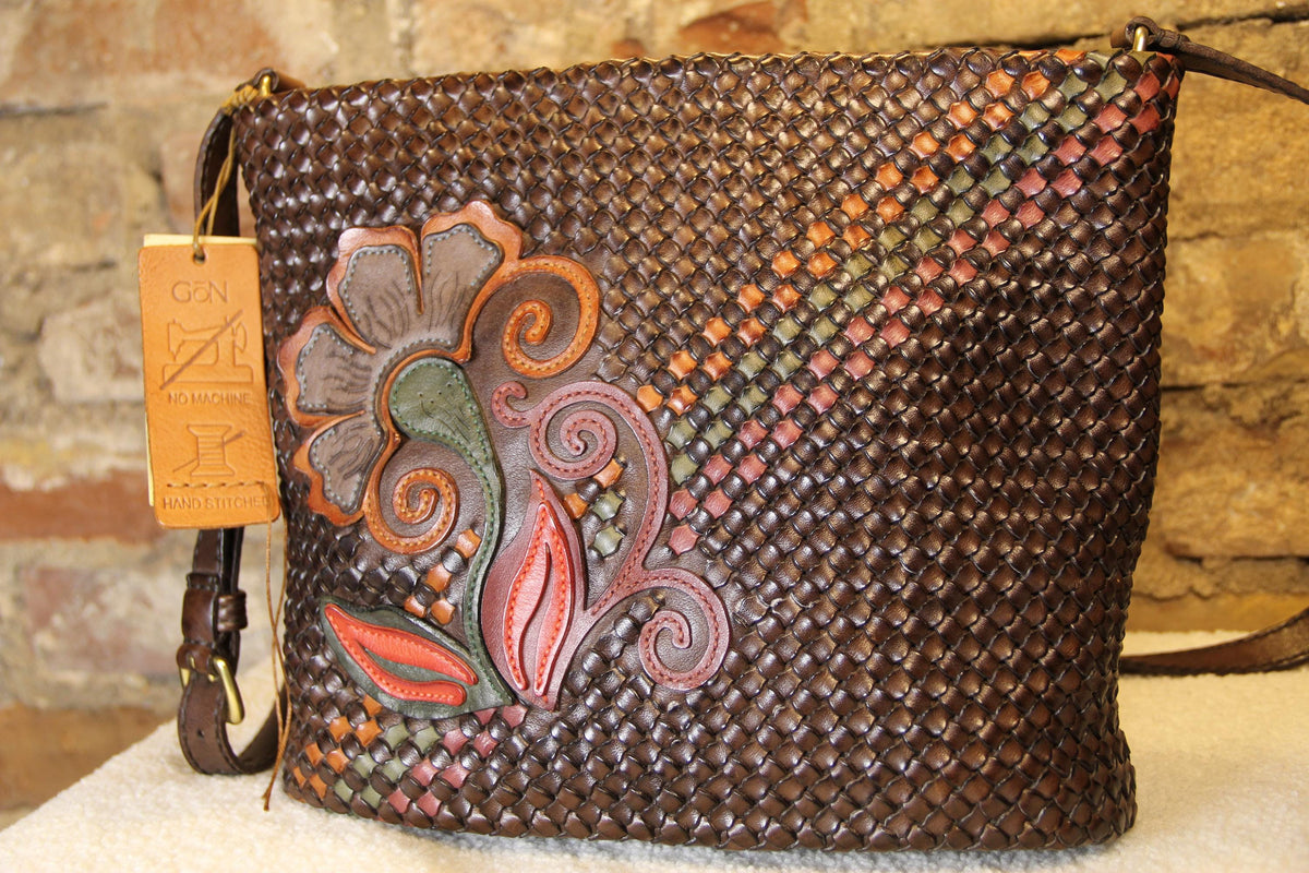 Handmade Genuine Leather Woven Brown Shoulder Bag