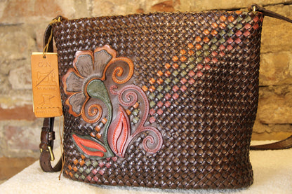 Handmade Genuine Leather Woven Brown Shoulder Bag