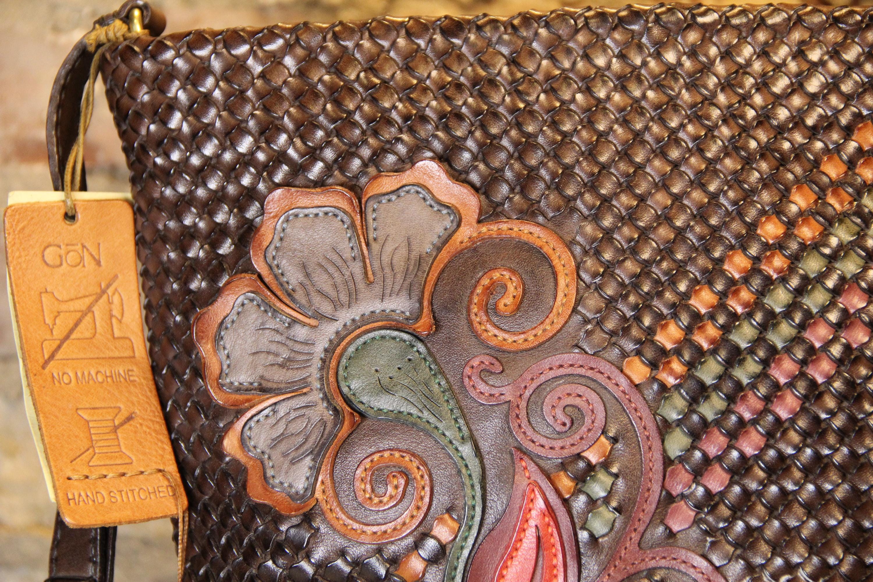 Handmade Genuine Leather Woven Brown Shoulder Bag
