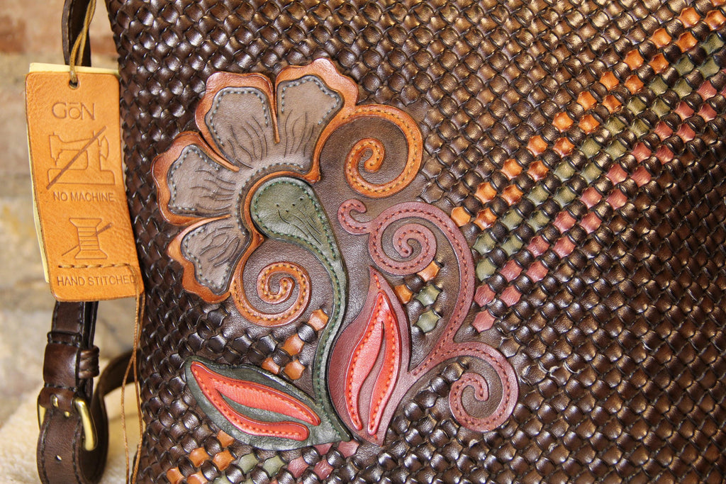 Handmade Genuine Leather Woven Brown Shoulder Bag