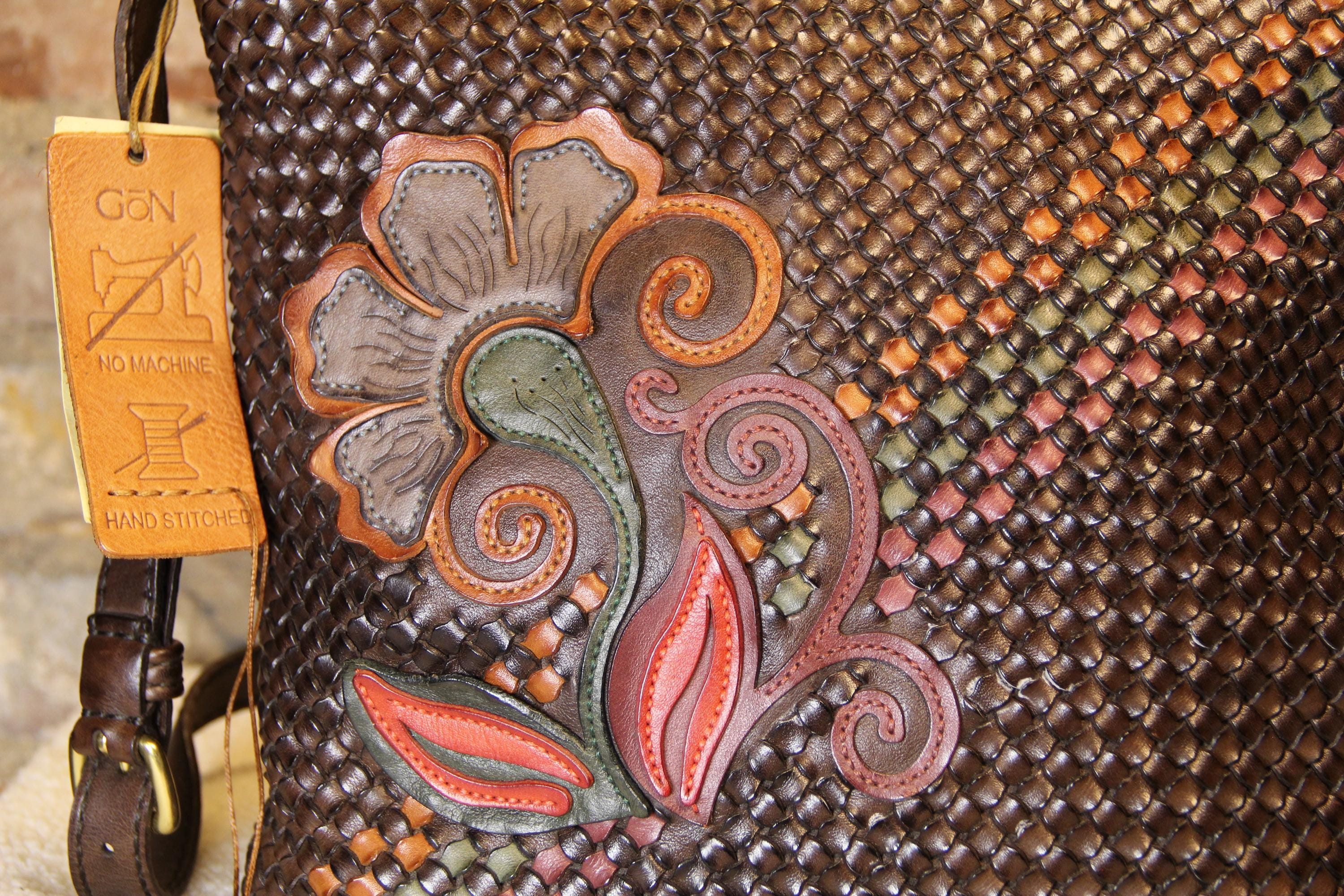 Handmade Genuine Leather Woven Brown Shoulder Bag