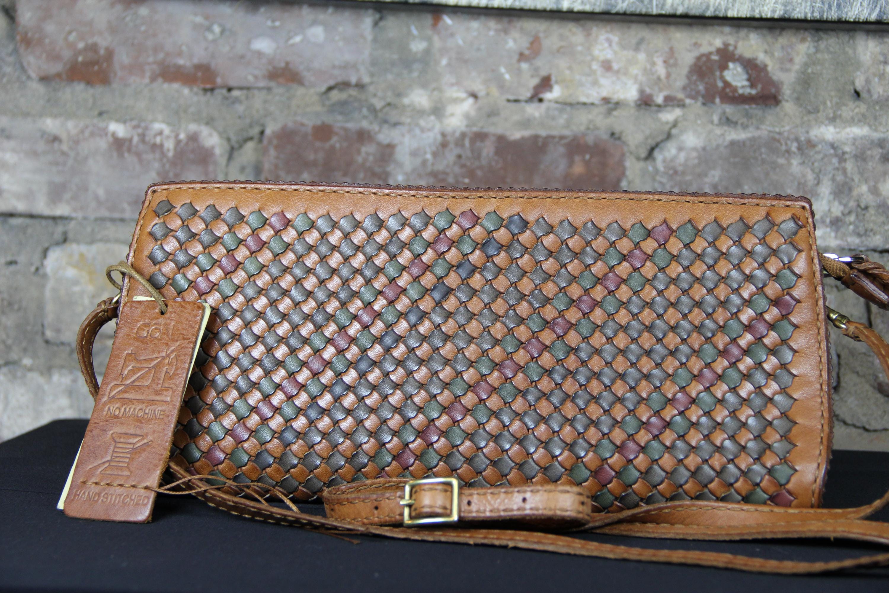 Genuine Leather Woven Shoulder Bag