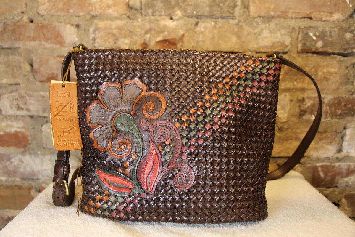 Handmade Genuine Leather Woven Brown Shoulder Bag