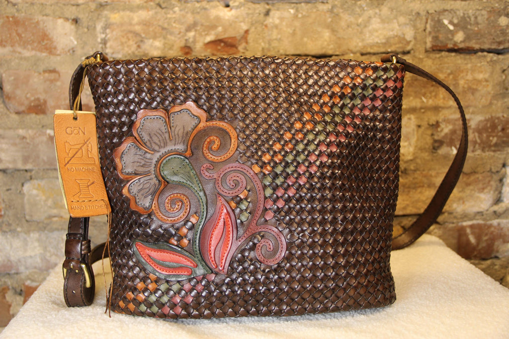 Handmade Genuine Leather Woven Brown Shoulder Bag